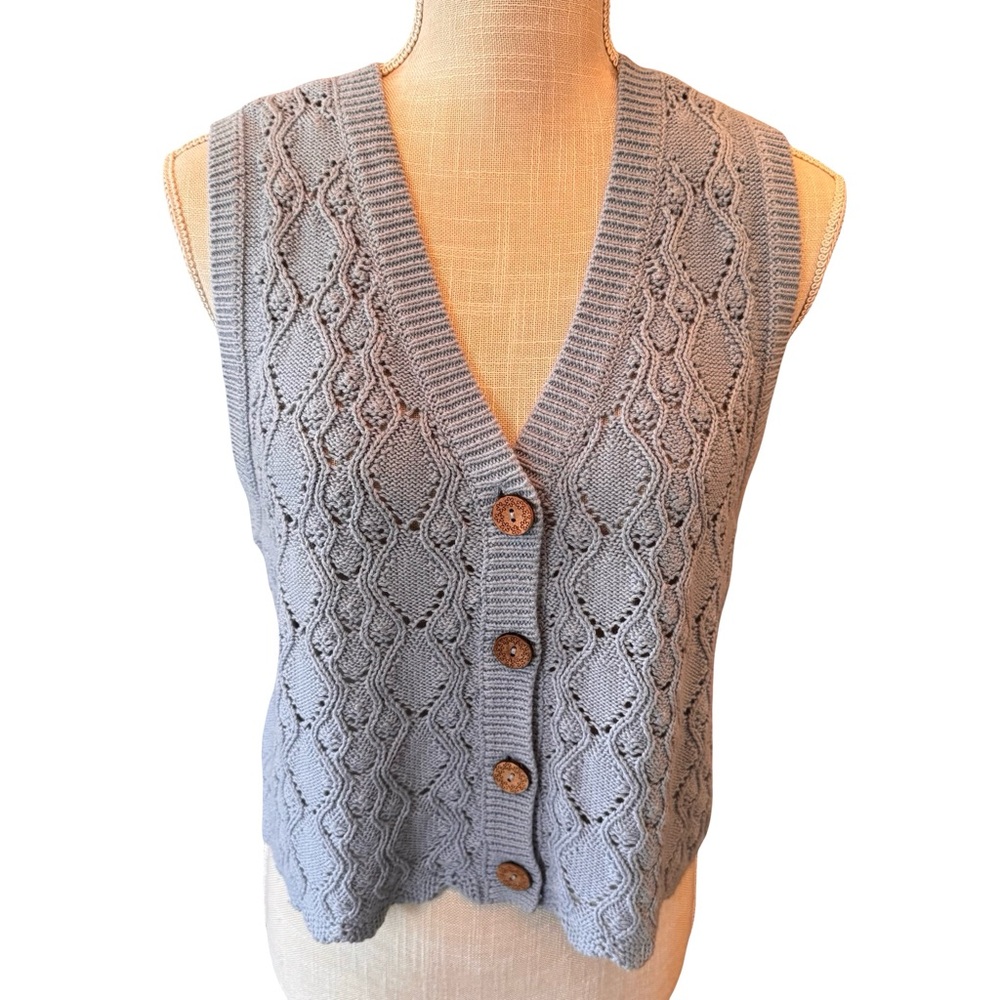 Cleo + Wolf Light Blue Cable Knit Buttoned Sweater Vest NWOT